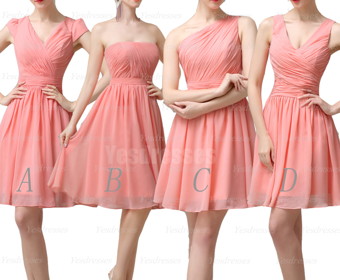 short peach bridesmaid dresses