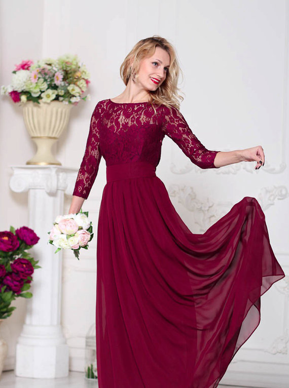 Long Sleeves Bridesmaid Dress Modest Lace Dreses Elegant Long Sleeves Bridesmaid Dress Modest Lace Dreses Elegant